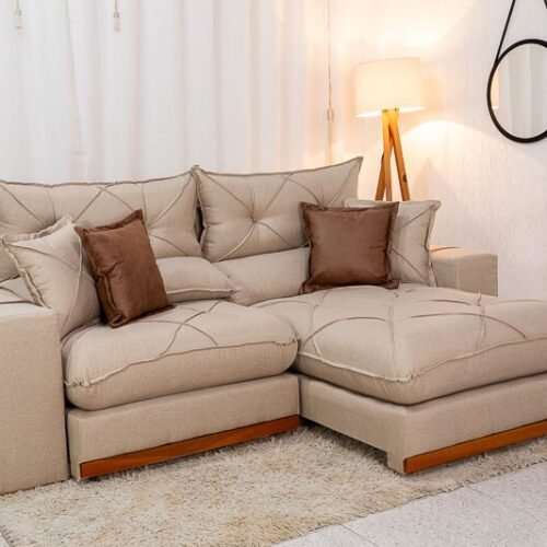 Sofá Retrátil Reclinável Gran Bello 2.50m Linho Bege - Molas Ensacadas