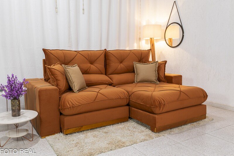 Sofá Retrátil Reclinável Gran Bello 2.50m Veludo Terracota 24 - Molas Ensacadas Pocket