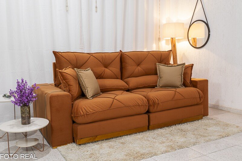Sofá Retrátil Reclinável Gran Bello 2.50m Veludo Terracota 24 - Molas Ensacadas Pocket - Imagem 4
