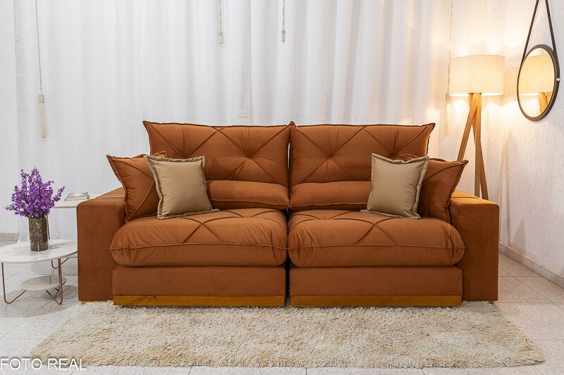 Sofá Retrátil Reclinável Gran Bello 2.50m Veludo Terracota 24 - Molas Ensacadas Pocket - Imagem 5