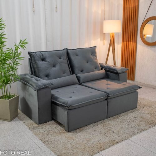 Sofá Retrátil Reclinável City 2.00m Veludo Cinza - Sem Caixa