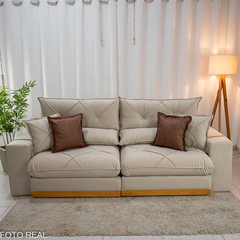 Sofá Retrátil Reclinável Gran Bello 2.90m Veludo Bege 01- Molas Ensacadas - Imagem 5