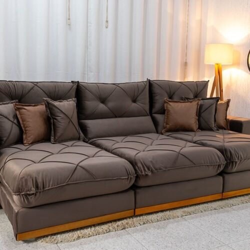 Sofá Retrátil Reclinável Gran Bello 3.20m Veludo Marrom - Molas Ensacadas