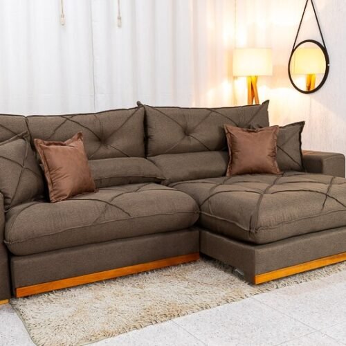 Sofá Retrátil Reclinável Gran Bello 2.90m Linho Marrom - Molas Ensacadas