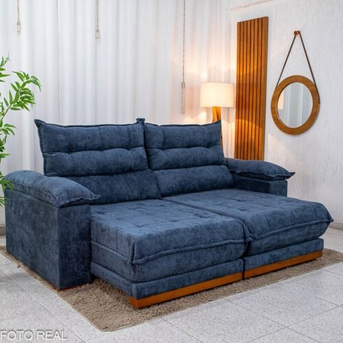 Sofá Retrátil Reclinável Itaúna 2.30m Chenille Azul 575 - Molas Ensacadas