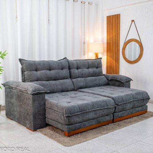Sofá Retrátil Reclinável Itaúna 2.30m Chenille Grafite 573 - Molas Ensacadas