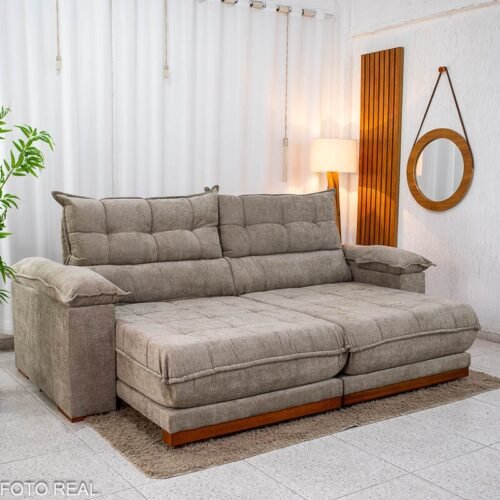 Sofá Retrátil Reclinável Itaúna 2.50m Chenille Bege 574 - Molas Ensacadas