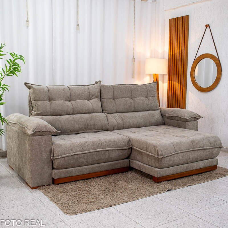 Sofá Retrátil Reclinável Itaúna 2.50m Chenille Bege 574 - Molas Ensacadas - Imagem 4