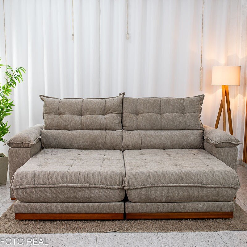 Sofá Retrátil Reclinável Itaúna 2.50m Chenille Bege 574 - Molas Ensacadas - Imagem 5
