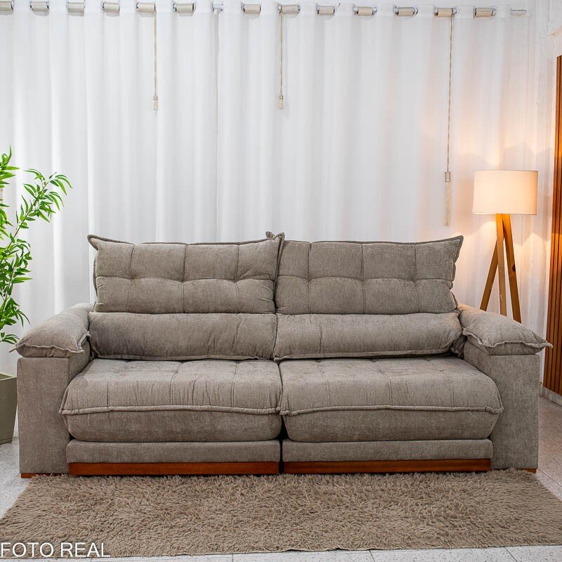 Sofá Retrátil Reclinável Itaúna 2.50m Chenille Bege 574 - Molas Ensacadas - Imagem 6