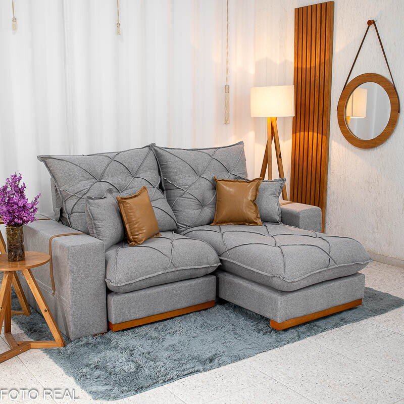 Sofá Retrátil Reclinável Malibu 2.10m Linho Cinza 1008 - D33 e Molas Ensacadas - Imagem 2