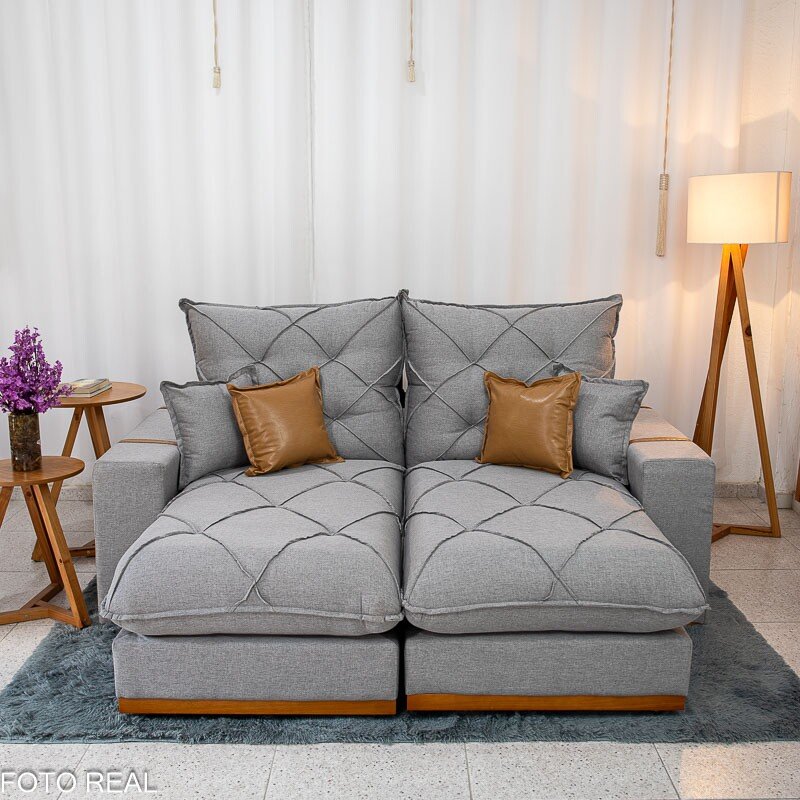 Sofá Retrátil Reclinável Malibu 2.10m Linho Cinza 1008 - D33 e Molas Ensacadas - Imagem 4