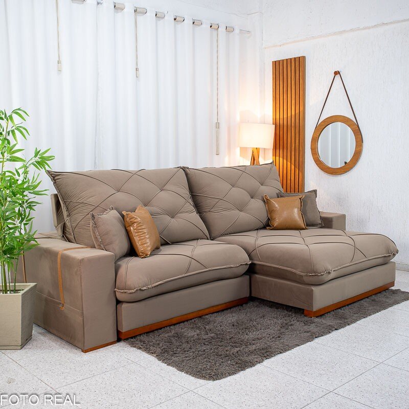 Sofá Retrátil Reclinável Malibu 2.90m Veludo Capuccino 828 - D33 e Molas Ensacadas - Imagem 4
