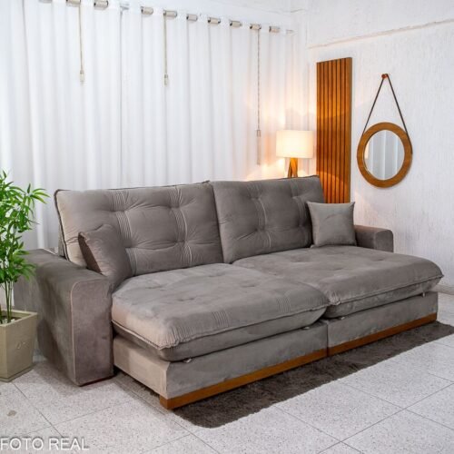 Sofá Retrátil Reclinável Ruah 2.90m Veludo Avelã 4052 - Molas Ensacadas