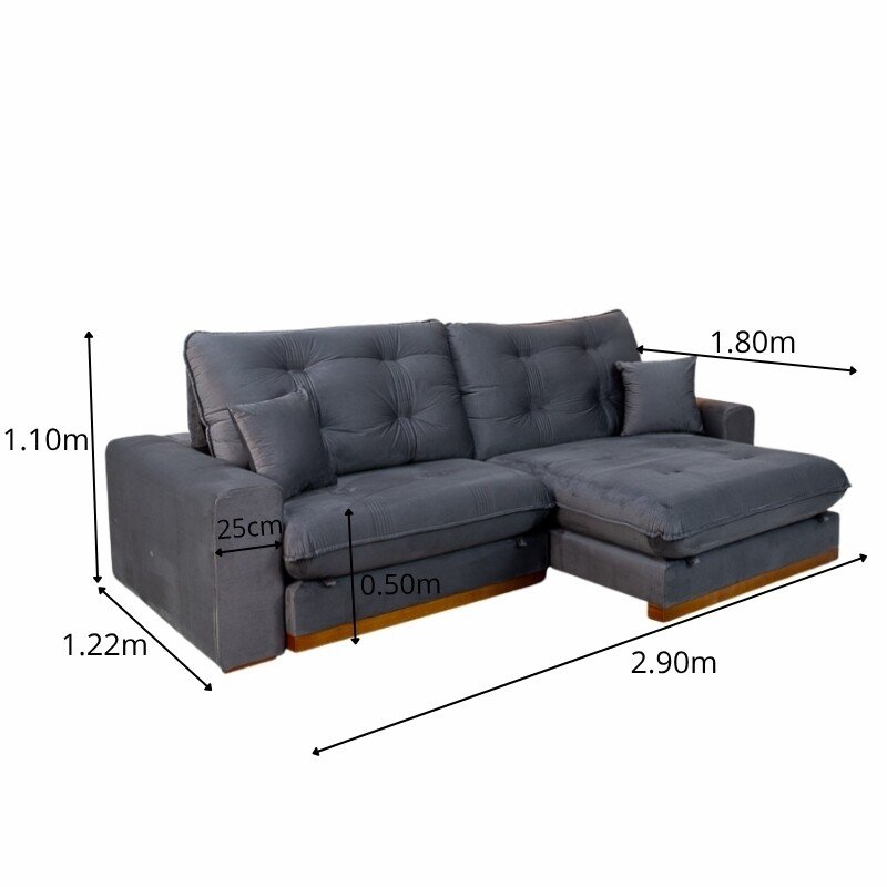 Sofá Retrátil Reclinável Ruah 2.90m Veludo Chumbo 4053 - Molas Ensacadas - Imagem 2