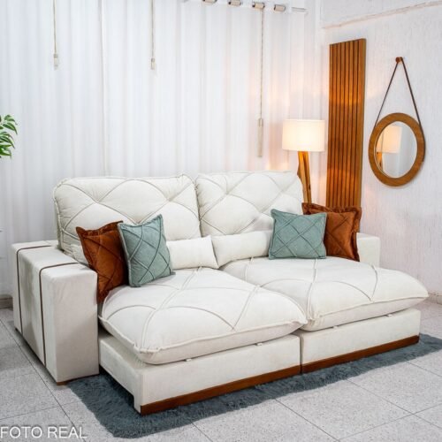 Sofá Retrátil Reclinável Texas 2.50m Boucle Bege - Molas Ensacadas